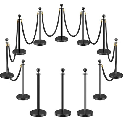LOVMOR 12Pcs Black Stanchion Posts Queue with 8pcs Black Velvet Rope, Crowd Control Barriers Queue Line Rope, Crowd Control Stanchion for Party Supplies - color: Black-12pack