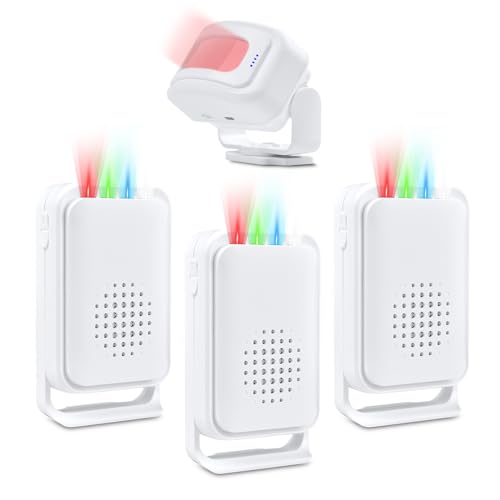 Nineleaf Motion Detector, Store Door Alarm, Commercial Door Alarm, 17 Tones, 5 Volume Levels, Vibration Function, 918ft Range, 4 LED Indicators,1Sensor 3Receivers
