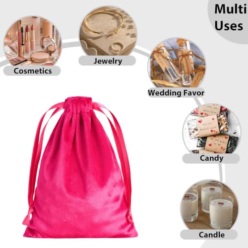 25 Pcs Velvet Drawstring Bags 5 x 7 Inch, Hot Pink Soft Velvet Pouches - color: Hot Pink
