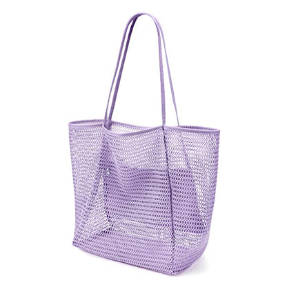 KALIDI Beach Mesh Tote Bag, Casual MAX 23L Summer Foldable Hobo Bag Women - color: Violet