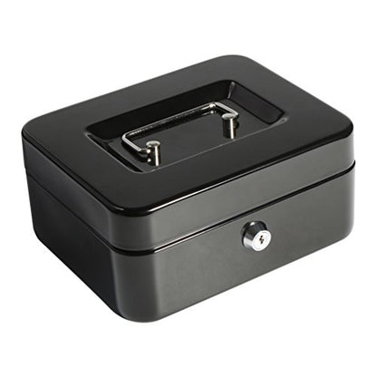 Decaller Cash Box with Money Tray, Medium Metal Locking Money Box with Key Lock for Security, 7.87" x 6.30" x 3.54", Black - color: Black, size: Medium (7.8 Inch)