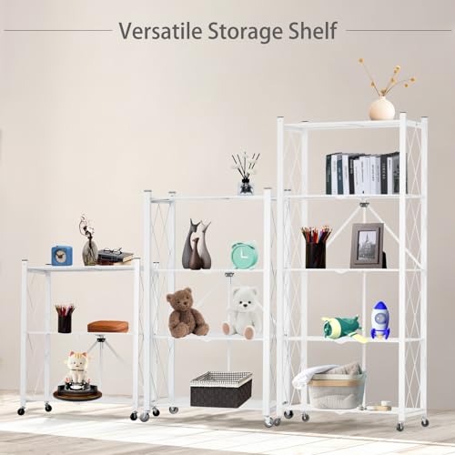 3 Tier Foldable Storage Shelf with Wheels Heavy Duty Garage Shelving - color: White, size: 3 Tier