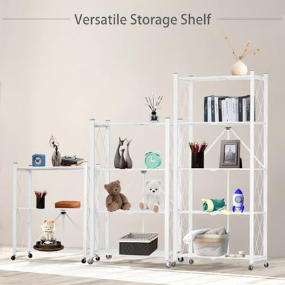 3 Tier Foldable Storage Shelf with Wheels Heavy Duty Garage Shelving - color: White, size: 3 Tier
