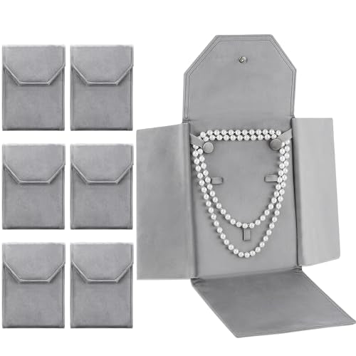 Kenning 6 Pcs Velvet Necklace Display Folder Travel Jewelry Case, Gray - color: Gray
