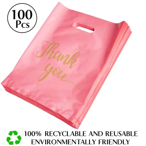 100 Pack Pink Thank You Shopping Bags for Small Business 9x12 - color: Pink