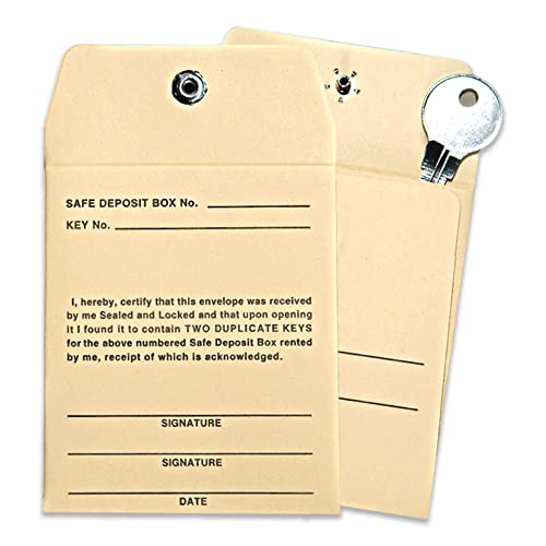 BankSupplies Manila Envelopes 3W x 3.5H Pack of 100 Safe Deposit Box Key Envelope Permanent Lock Sand Background