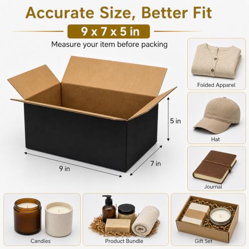 9x7x5 Black Shipping Boxes, Pack of 35 - size: 9"x7"x5"