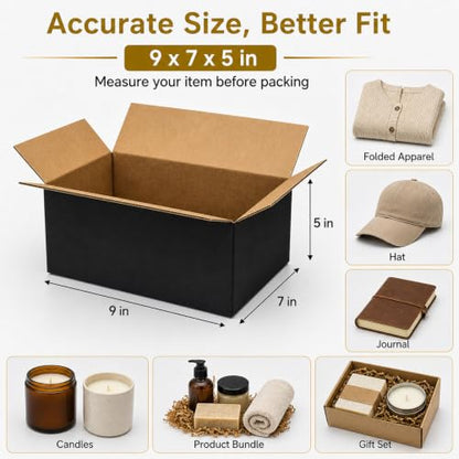 9x7x5 Black Shipping Boxes, Pack of 35 - size: 9"x7"x5"