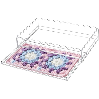 GlikCeil 1 Pcs 12" x 8" Acrylic Scalloped Tray Large Clear Acrylic Tray with Drawer for Insert Customizable Photos, Art, and Fabric Scalloped Basket for Needlepoint Napkin Frame Display Messages - size: 12" X 8"
