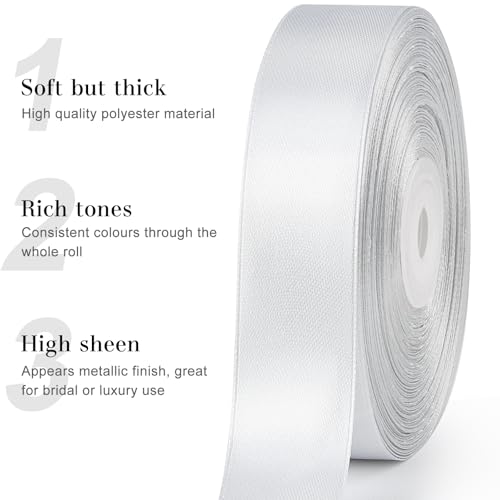 Silver Satin Ribbon, 1 Inch, 50 Yards - color: sliver