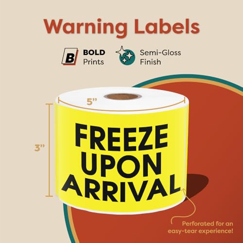 3" X 5" Freeze Upon Arrival Shipping Stickers (500 Labels, 1 Roll) - color: Yellow (Freeze Upon Arrival)