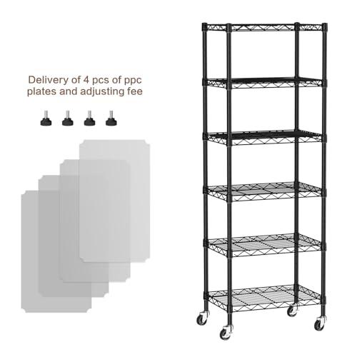 Golpart Small Shelves Storage Wire Metal Adjustable Shelf Unit with Wheels - color: Black, size: 6-Tier(11.7 "D X 17.7"W X 61.6"H)