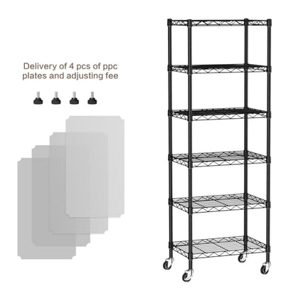 Golpart Small Shelves Storage Wire Metal Adjustable Shelf Unit with Wheels - color: Black, size: 6-Tier(11.7 "D X 17.7"W X 61.6"H)