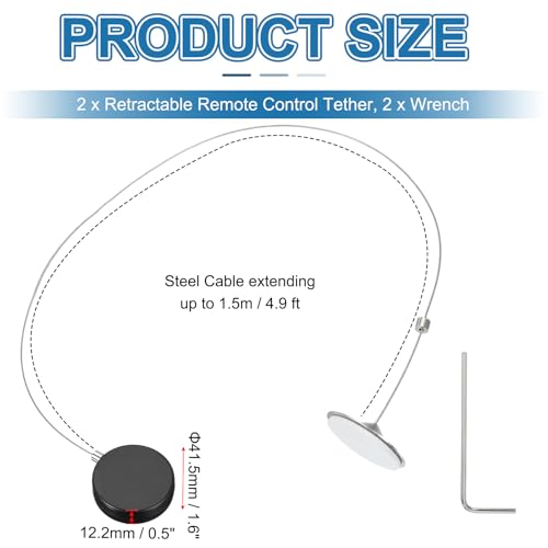 PATIKIL 1.5m / 4.9Ft Retractable Remote Control Tether, 2 Pcs Security Remote Cable Lock Adjustable Cable Leash Length for TV Remote Control Gaming Controller, Black (Iron Cap) - color: Black