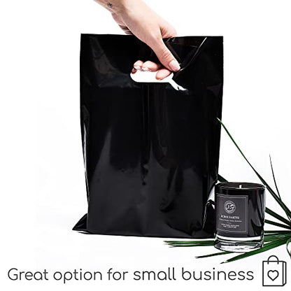 Choice Marts 100 Black Plastic Bags With Handles 9x12 Merchandise Bags - color: Black