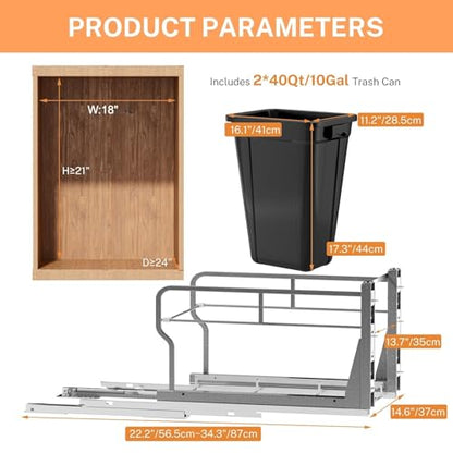 YJHome Double 10Gal Pull Out Trash Can Cabinet, Soft-Close Slides - color: Black, style: Double