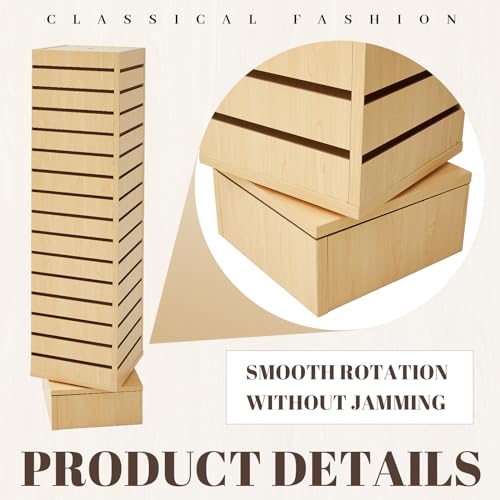 Beeveer Slatwall Tower Rotating 4 Sided Retail Fixture 4 Panel, Maple Wood