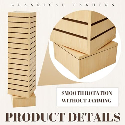 Beeveer Slatwall Tower Rotating 4 Sided Retail Fixture 4 Panel, Maple Wood