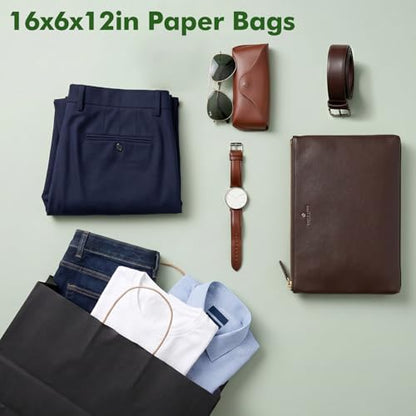 OUTUXED 200pcs 16x6x12 Inch Black Paper Bags with Handles, Large Gift Bags - color: Black, size: 1 Count (Pack of 200)
