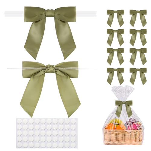 50pcs Sage Twist Tie Bows, 3.5'' Pre-Tied Satin Ribbon Mini Sage Bows for Gift Wrapping, Crafts, Wedding, Birthday, Party, Bridal Shower, Christmas - color: Sage