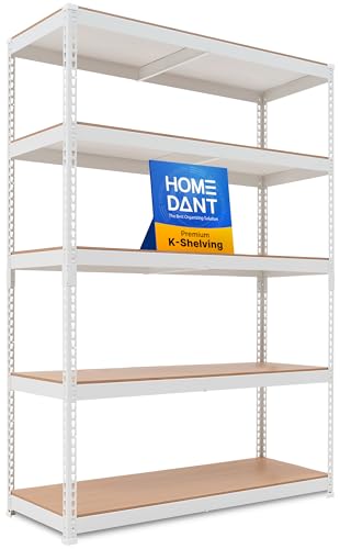 HOMEDANT White 47.7" W 5 Tier Storage Shelves Garage Shelving Unit Metal - color: White, size: 47.7"W x 18.2"D