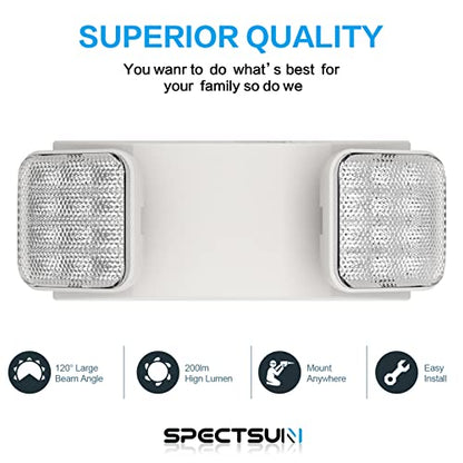 SPECTSUN 4 Packs Led Emergency Lights for Business, with Battery Backup,Hard Wired, UL 924 Certified,AC 120/277V,Two Head Adjustable LED Emergency Lighting. - size: 4 PACK