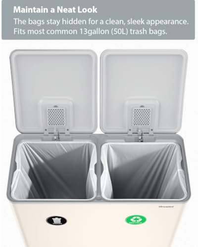 Dual Trash and Recycling Bins for Kitchen,2*13.2 Gal Dual Trash Can,Apricot - color: Apricot, size: 2 * 13.2 Gallon