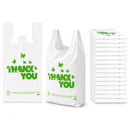 YoYoRain 1000 Count Large T-Shirt Bags – White Plastic Shopping Bags with Handles, 11"x6"x21", for Retail, Merchandise, Grocery, Supermarket Use - style: Green Bf