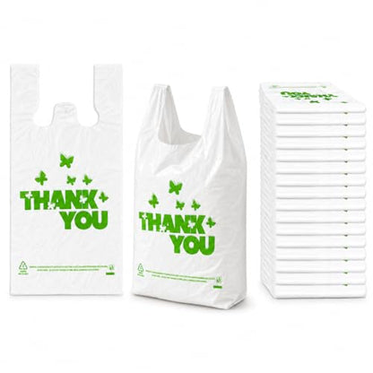 YoYoRain 1000 Count Large T-Shirt Bags – White Plastic Shopping Bags with Handles, 11"x6"x21", for Retail, Merchandise, Grocery, Supermarket Use - style: Green Bf