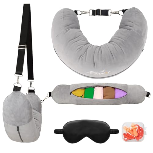 Travel Neck Pillow Stuffable with Clothes, Stuffable Travel Pillow - color: Light Grey