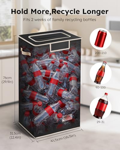 SOLEDI Recycle Bins for Kitchen,26 Gallon Recycling Bin with Lid and 2 Removeable Reusable Inner Bags,Indoor Recycling Trash Can for Collector of Bottles Cans, and Plastic,Black