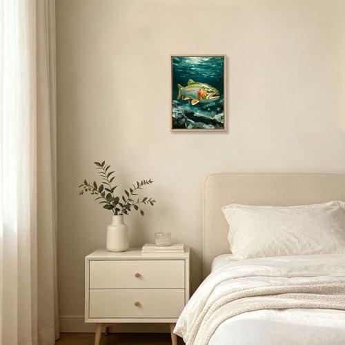 Rainbow Trout Underwater Wooden Box Sign Wall Art 8x12 Inch - color: Rainbow Trout