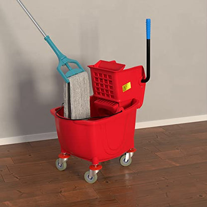 35 Qt. Red Mop Bucket & Side Press Wringer Combo - color: Red, size: 35 Qt.