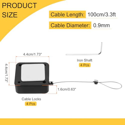 MECCANIXITY 3.3ft Retractable Cable Lock w/Latch Remote Control Black 4pcs - color: Black, size: 3.3ft