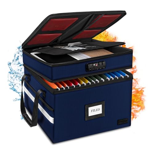 Fireproof File Oganizer with Lock, 2 Layer Fireproof Document Box Storage - color: Blue, size: 42L