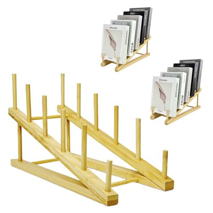 3 Pcs Wood Book Display Stand, 5-Tier Tabletop Bookshelf & Magazine Rack - color: Natural-3 Pcs