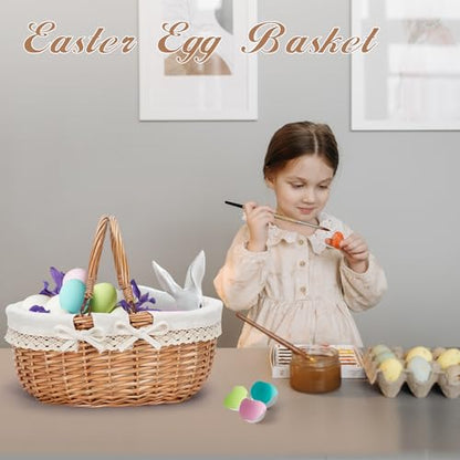 Good GAIN Wicker Picnic Basket w/Fold Handles,Willow Empty Baskets,White - color: Cream