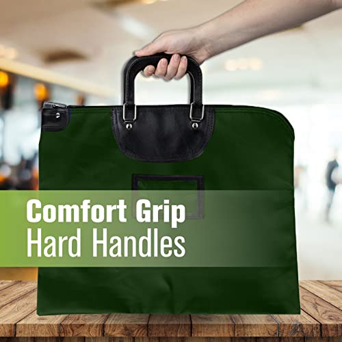 BankSupplies HIPAA Locking Courier Bags with Handles & Card Holder Keyed Differently - Forest Green - 19W x 15H - Durable Laminated Nylon Fabric - Metal Pop - color: Forest Green