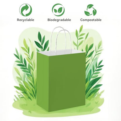 Brothersbox 100 Pack Paper Gift Bags with Handles, 8x4.75x10 Inch, Green - color: Green