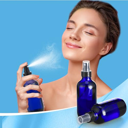 Fumete 2 Pack Glass Spray Bottles 4oz,Blue, Black Top,Mist Bottle - color: Blue, Black Top, style: Mist Bottle
