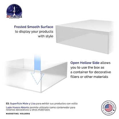 Marketing Holders Acrylic Display Box Countertop Showcase Bin 6.75" x 6.75" x 2" Frosted Lucite Merchandise Storage with Open Bottom Square Flippable Cubby No Lid for Retail Stores and Expos - size: 6.75" x 6.75" x 2" Frosted