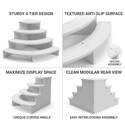 Tier Corner Shelf Display Riser for Figurines – Curved Wooden Display Shelf for Mini Figures, Collectibles, Space Saving Desktop Display Stand Organizer for Desk, Cabinet & Countertop (1)