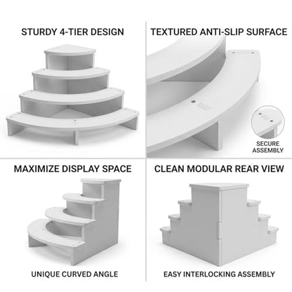 Tier Corner Shelf Display Riser for Figurines – Curved Wooden Display Shelf for Mini Figures, Collectibles, Space Saving Desktop Display Stand Organizer for Desk, Cabinet & Countertop (1)