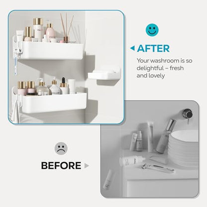 Nieifi Adhesive Shower Shelves, White, 3 Pieces - color: White, size: 3 pieces