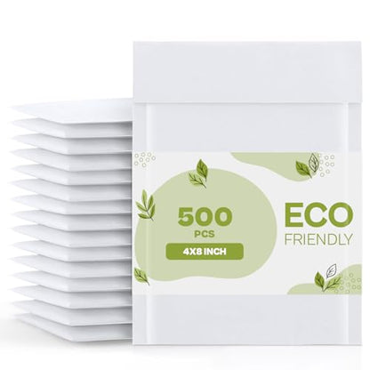 White Kraft Bubble Mailer, 4 x 8 Inch, 500 Pack, Padded Shipping Envelope Mailers, Self Seal and Peel Strip - color: White, size: 4 x 8 Inch