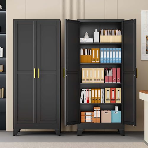 pozdeg 71" Black Steel Tall Garage Storage Cabinet - color: Black, size: 14.33"D x 28.74"W x 71"H