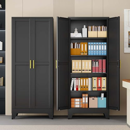 pozdeg 71" Black Steel Tall Garage Storage Cabinet - color: Black, size: 14.33"D x 28.74"W x 71"H