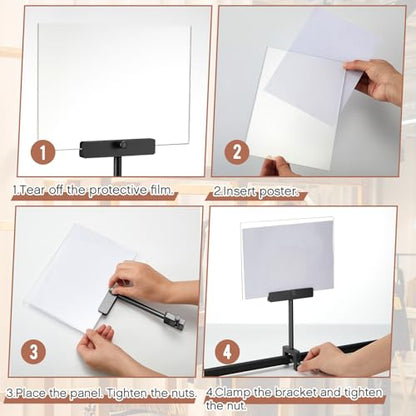 FoldTier 3 Set Aluminum Alloy Sign Holder Clamp with 5.5 x 7 Acrylic Frame - color: Black, size: 5.5 x 7 Inches