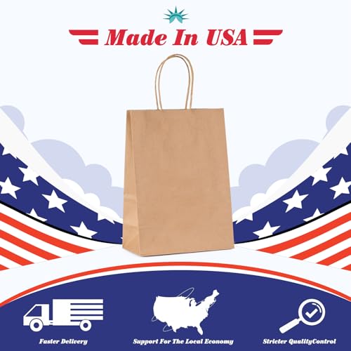 GSSUSA Brown Paper Bags with Handles, Small Gift Bags 5.25x3.75x8, 100 Pack - color: Brown, size: 5.25x3.75x8 Inch (Pack of 100)