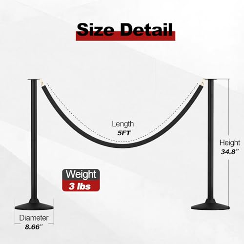 RoadHero 34 Inch Plastic Stanchions Post, Black Velvet Ropes, 2 PCS - color: Black